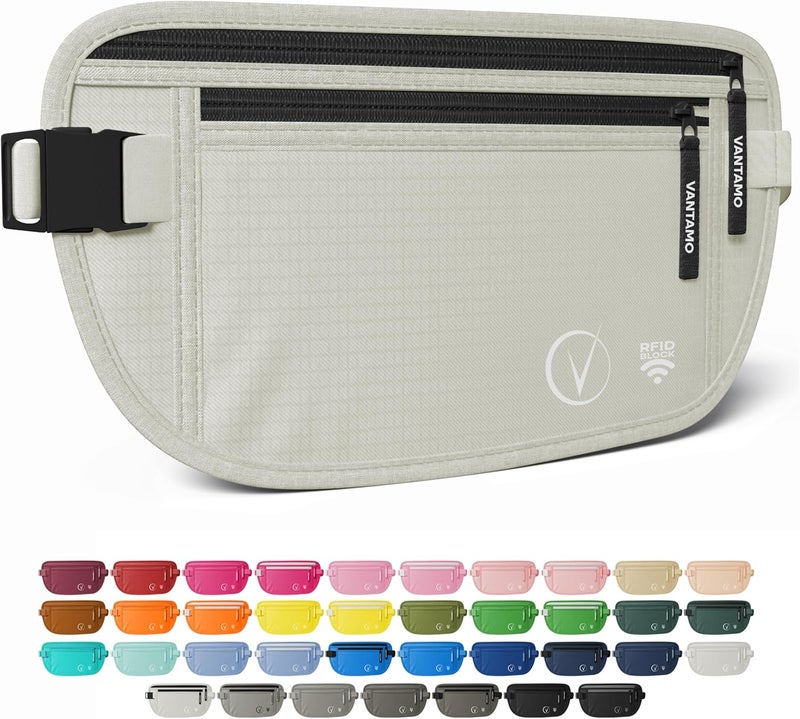 Vantamo Money Belt with RFID For Men & Women, Hidden Passport Holder for Travel, 2 Compartment Travel Fanny Pack for Women Anti Theft - Image 1